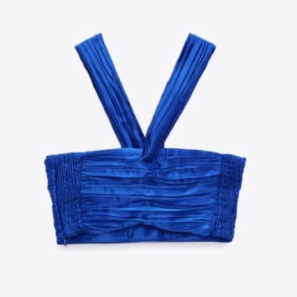 New Zara Blue Cut Out Draped Top - Picture 9 of 11